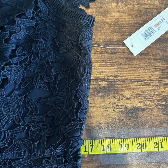 NWT Eliza J Lace Guipure Lace Asymmetrical Dress Size 12 Navy Short Sleeve $188 - Picture 6 of 12